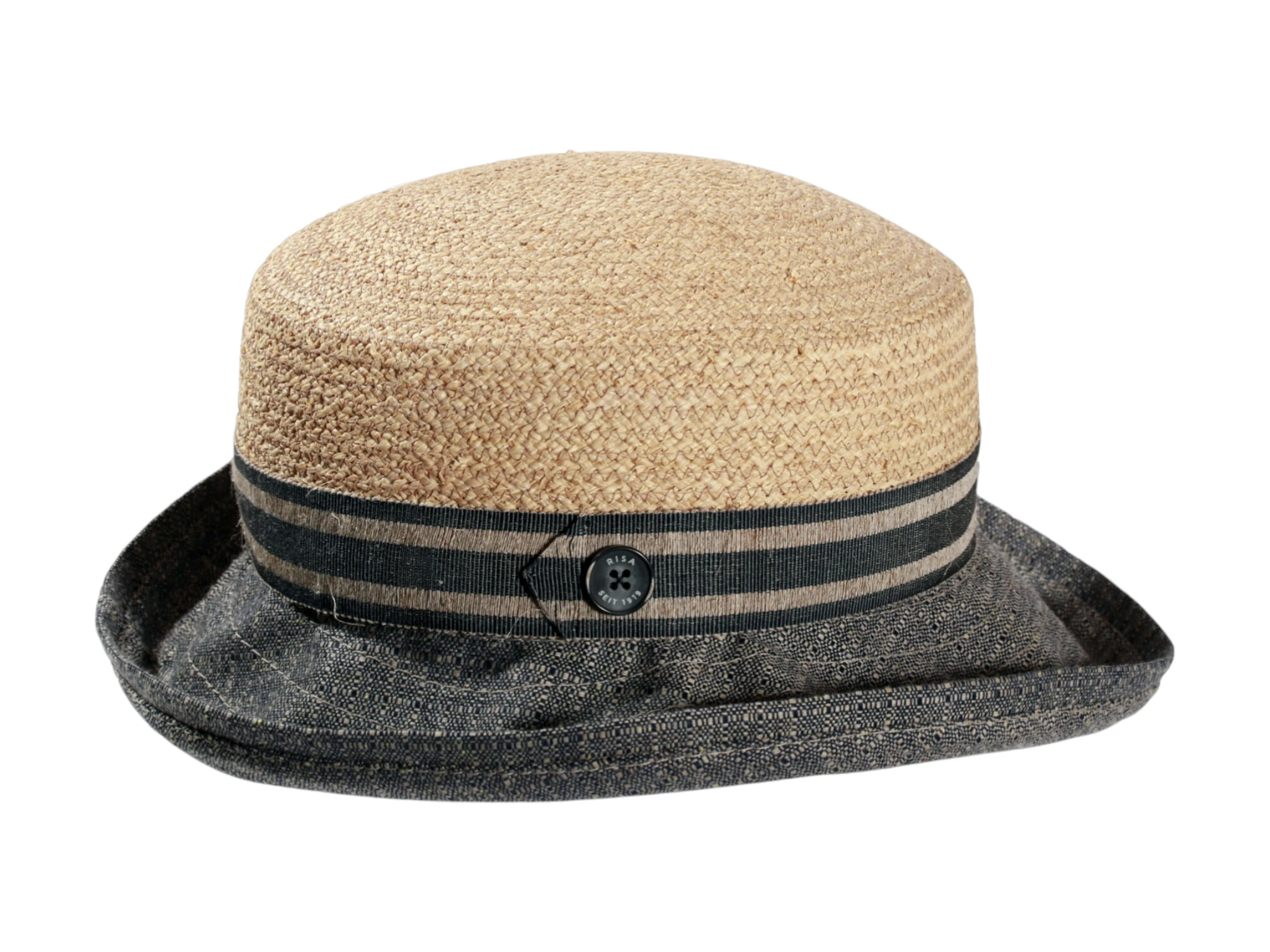 Sommerhut mit Stoffaufschlag in Natur/Bordeaux oder Natur/Navy