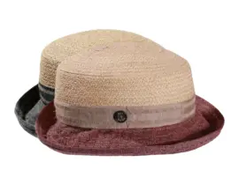 Sommerhut mit Stoffaufschlag in Natur/Bordeaux oder Natur/Navy