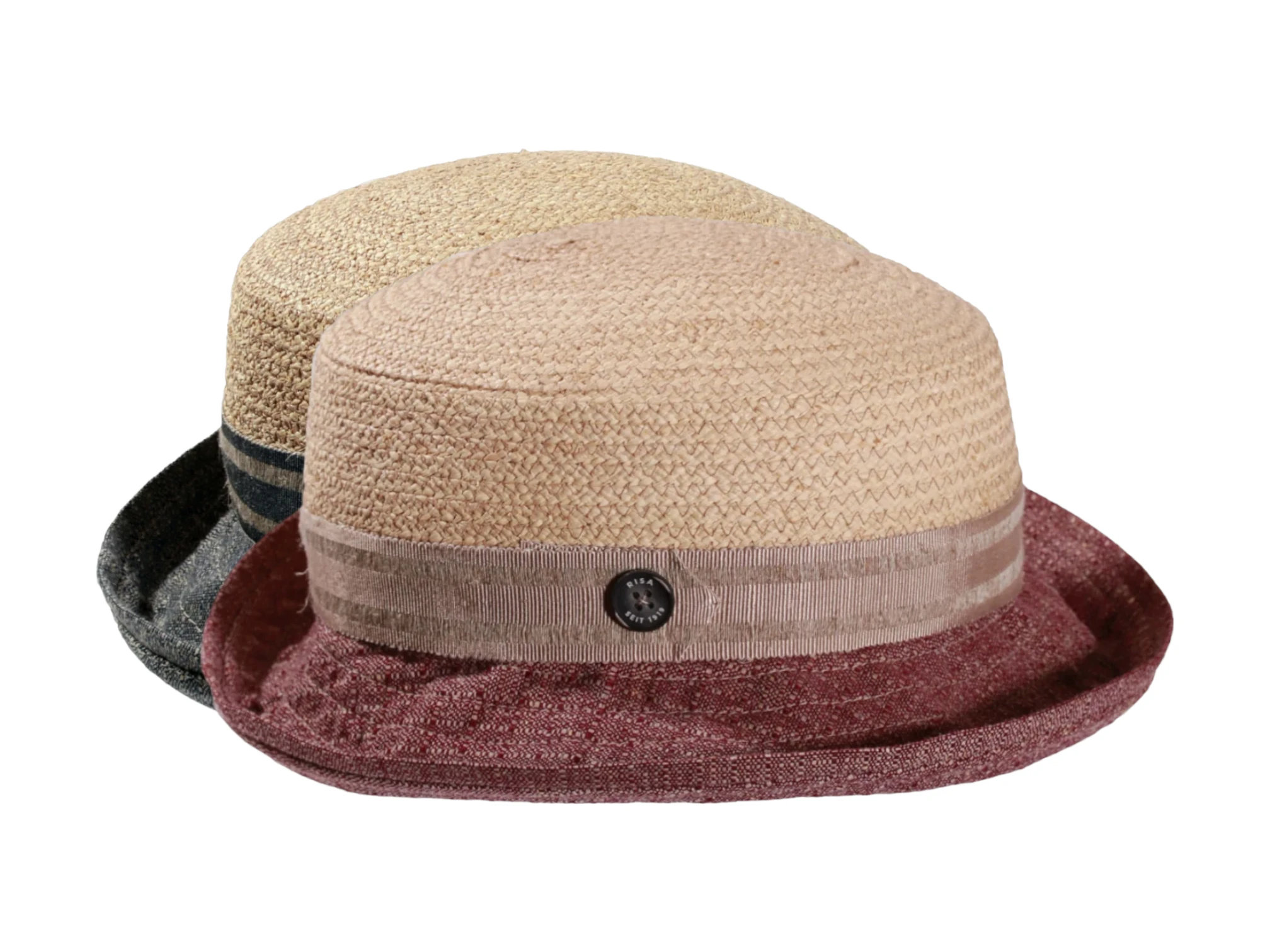 Sommerhut mit Stoffaufschlag in Natur/Bordeaux oder Natur/Navy