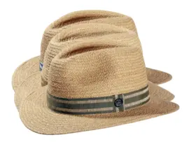 Strohhut Fedora aus Raffia mit gestreiftem Leinenband