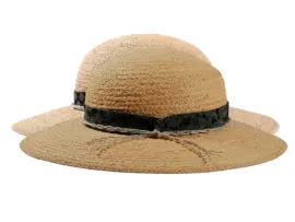 Damenhut Cloche aus Raffia mit breitem Rand und Stoffband