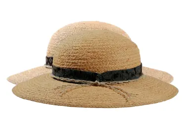Damenhut Cloche aus Raffia mit breitem Rand und Stoffband