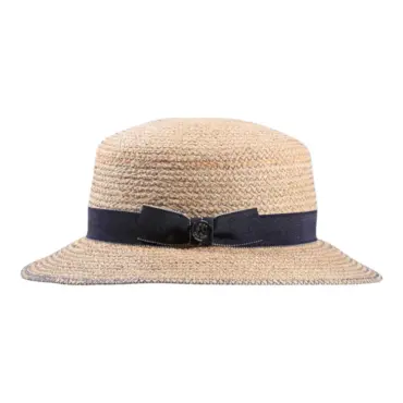 Damen Sommerhut Cloche aus Raffia mit Leinenband und Knopf