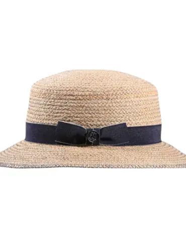 Damen Sommerhut Cloche aus Raffia mit Leinenband und Knopf