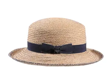 Naturfarbener Aufschlaghut aus Raffia mit Jeansband