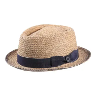 Raffia Sommerhut in Diamantform mit jeansblauem Hutband