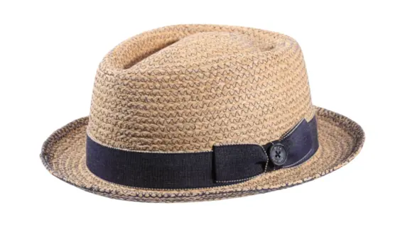 Raffia Sommerhut in Diamantform mit jeansblauem Hutband