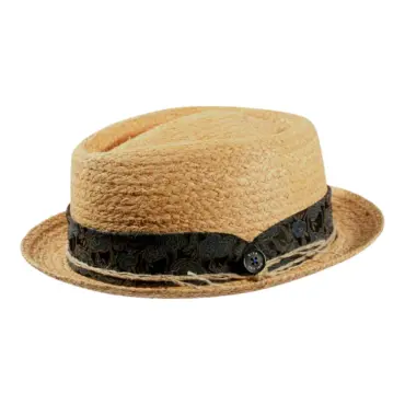 Strohhut Player Diamantform mit Stoffband – Naturton