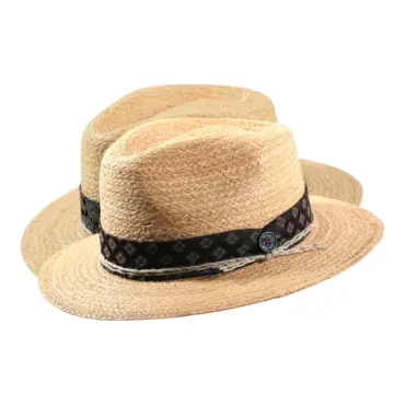 Fedora Strohhut aus Hanf in Gold mit Rebsband
