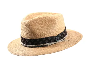 Fedora Strohhut aus Hanf in Gold mit Rebsband