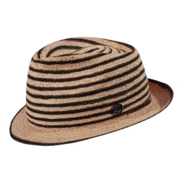 Strohhut Trilby aus Raffia mit farbigen Borten in Schwarz, Altrosa oder Olivegrün
