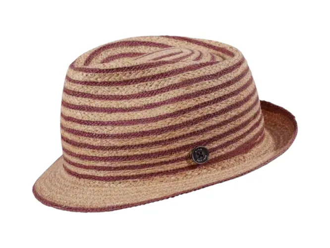 Strohhut Trilby aus Raffia mit farbigen Borten in Schwarz, Altrosa oder Olivegrün