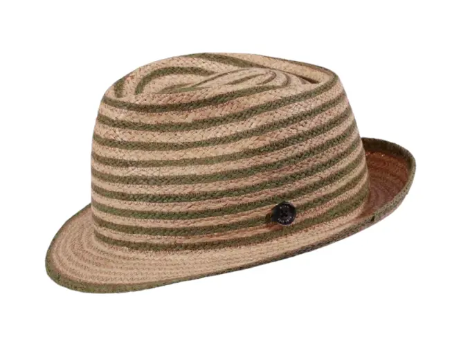 Strohhut Trilby aus Raffia mit farbigen Borten in Schwarz, Altrosa oder Olivegrün