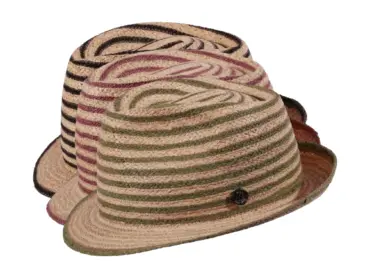 Strohhut Trilby aus Raffia mit farbigen Borten in Schwarz, Altrosa oder Olivegrün