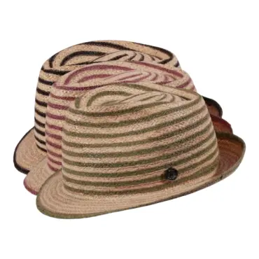 Strohhut Trilby aus Raffia mit farbigen Borten in Schwarz, Altrosa oder Olivegrün