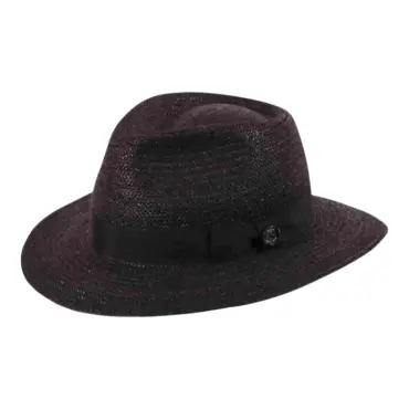 Sommerhut Fedora City Raffia fein schwarz mit schwarzem Hutband