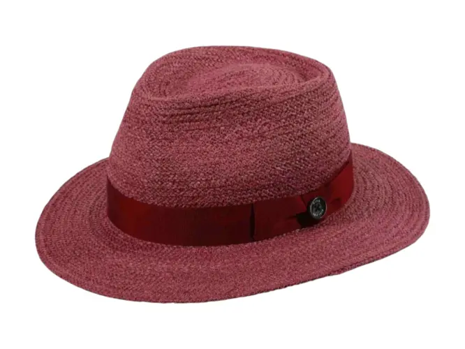 Sommerhut Fedora City Raffia fein schwarz mit schwarzem Hutband