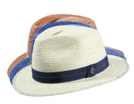 Fedora Sommerhut aus Raffia in Nougat mit Senfband