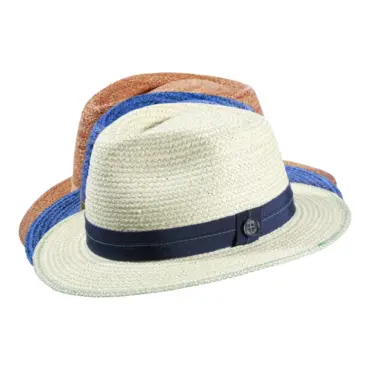 Fedora Sommerhut aus Raffia in Nougat mit Senfband