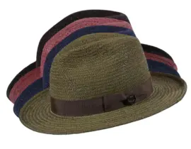 Strohhut Fedora aus Raffia in Schwarz, Burgund, Olive oder Marine