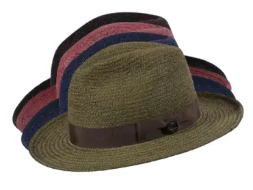 Strohhut Fedora aus Raffia in Schwarz, Burgund, Olive oder Marine