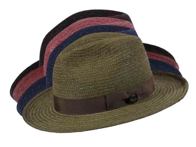 Strohhut Fedora aus Raffia in Schwarz, Burgund, Olive oder Marine