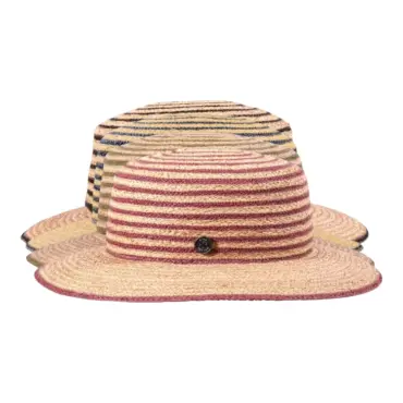 Damenhut Cloche aus Raffia mit zweifarbigen Streifen