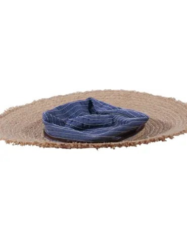 Sommerhut Cloche faltbar aus Raffia in Natur/Marine mit Kordel