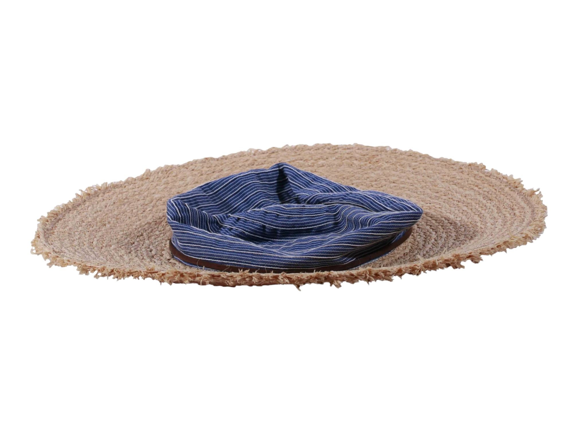 Sommerhut Cloche faltbar aus Raffia in Natur/Marine mit Kordel