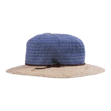 Sommerhut Cloche faltbar aus Raffia in Natur/Marine mit Kordel