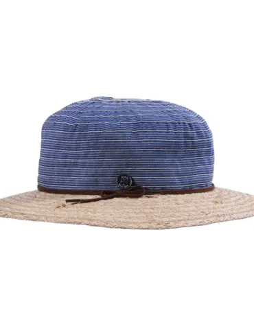 Sommerhut Cloche faltbar aus Raffia in Natur/Marine mit Kordel