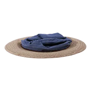 Sommerhut Cloche faltbar aus Raffia in Natur/Marine mit Kordel