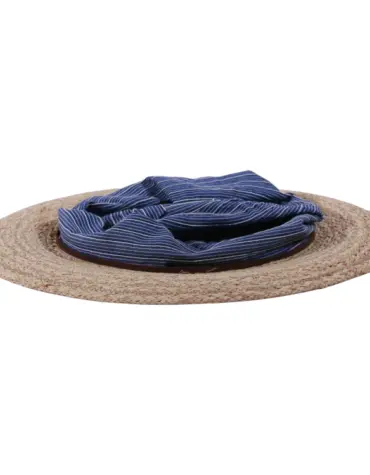 Sommerhut Cloche faltbar aus Raffia in Natur/Marine mit Kordel