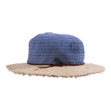 Sommerhut Cloche faltbar aus Raffia in Natur/Marine mit Kordel