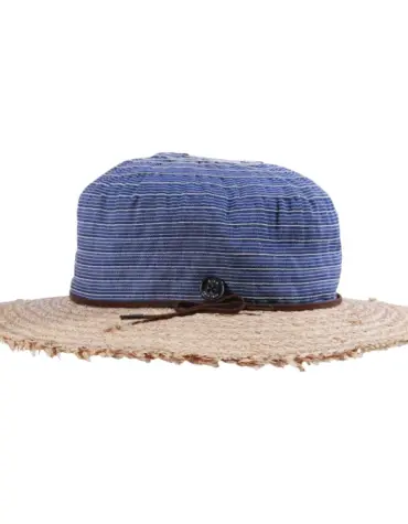 Sommerhut Cloche faltbar aus Raffia in Natur/Marine mit Kordel