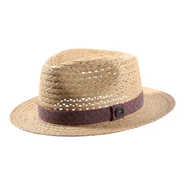 Luftiger Sommerhut Fedora aus Naturstroh mit farbigem Hutband