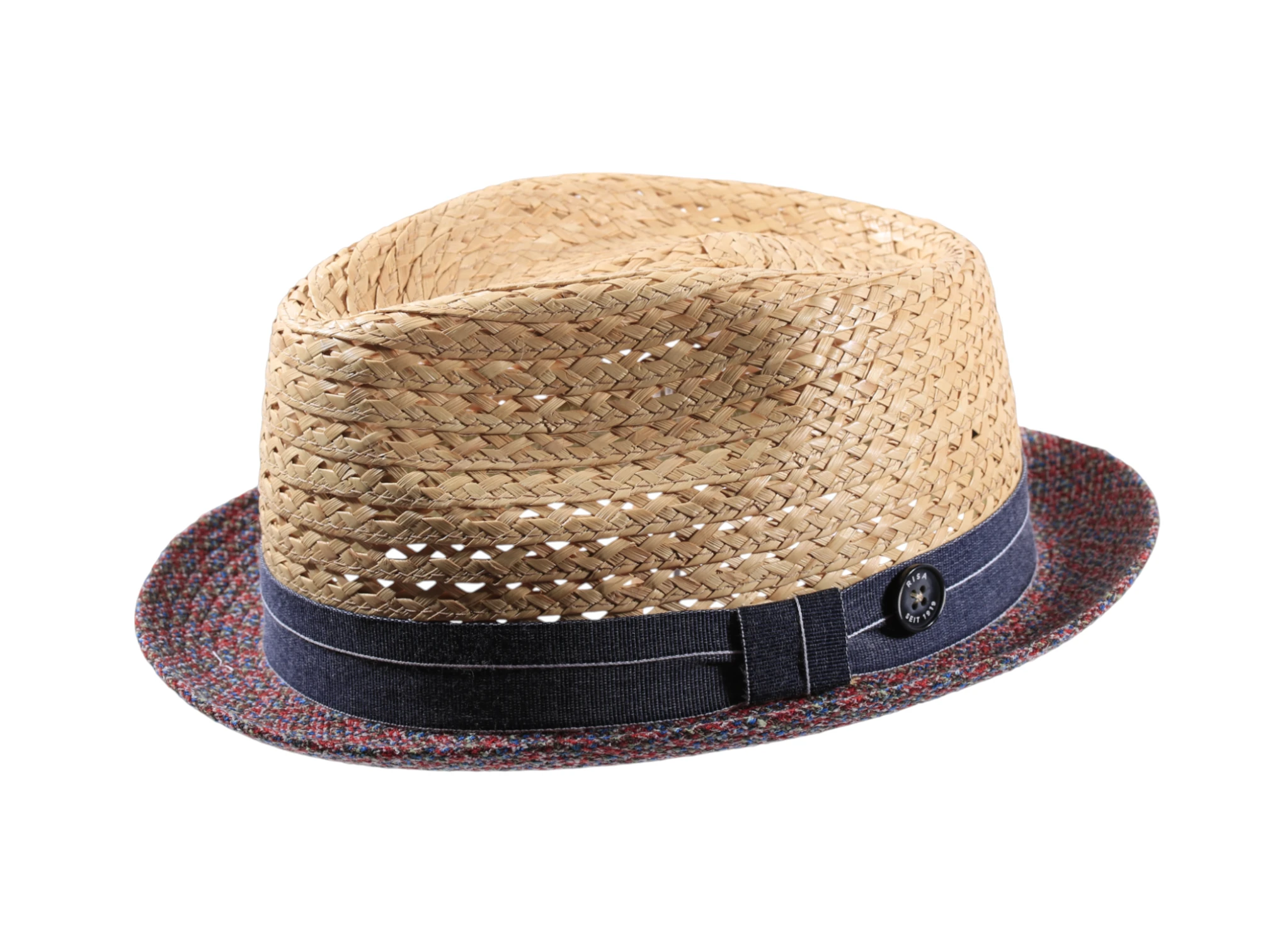 Player Sommerhut aus Stroh mit Jeansband und Stoffkrempe