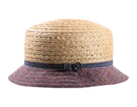 Sommerhut Bucket aus Stroh mit Stoffrand in Rot