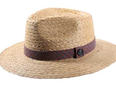 Strohhut Fedora mit luftiger Krone und farbigem Textil-Hutband mit Risa-Knopf