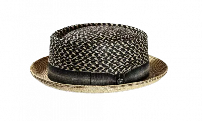 Strohhut Porkpie "BLACK/WHITE" Strawbraid
