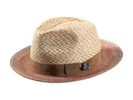 Sommerhut Fedora aus Stroh und Viskose in Bronze mit Risa Knopf