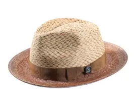Sommerhut Fedora aus Stroh und Viskose in Bronze mit Risa Knopf