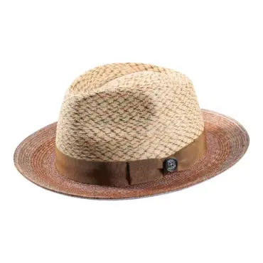 Sommerhut Fedora aus Stroh und Viskose in Bronze mit Risa Knopf