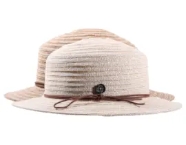 Sommerhut Cloche aus Leinen-Hanf in Hellbeige mit brauner Kordel