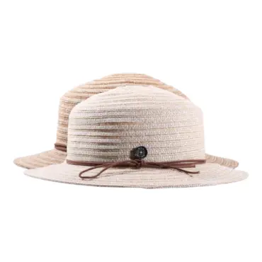 Sommerhut Cloche aus Leinen-Hanf in Hellbeige mit brauner Kordel