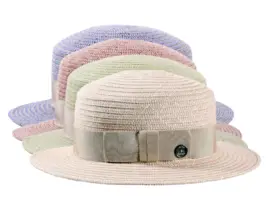 Damen Sommerhut Cloche aus Leinen mit grosser Masche und Knopf