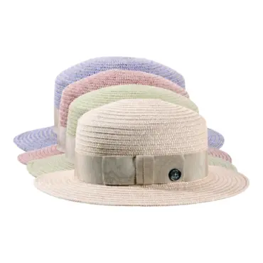 Damen Sommerhut Cloche aus Leinen mit grosser Masche und Knopf