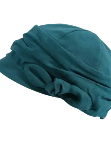 Ballonmütze aus Leinen für Damen und Mädchen in Schwarz meliert oder Petrol mit Schleifendetail