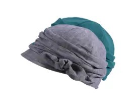 Ballonmütze aus Leinen für Damen und Mädchen in Schwarz meliert oder Petrol mit Schleifendetail