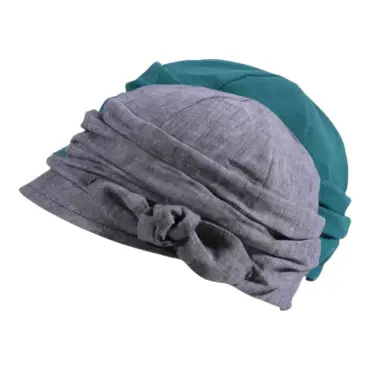 Ballonmütze aus Leinen für Damen und Mädchen in Schwarz meliert oder Petrol mit Schleifendetail